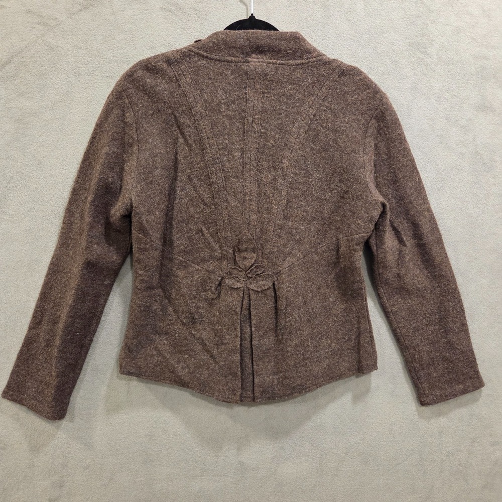 Cynthia Rowley Artsy Wool Blazer Cardigan Womens Sz Large Brown Felted Leaves - Picture 2 of 5